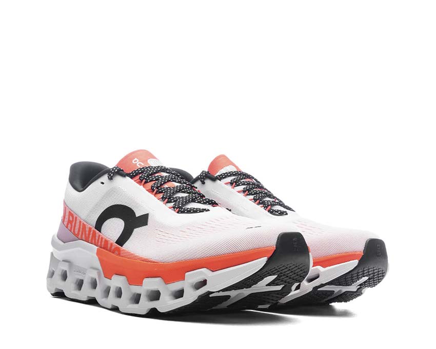 On Cloudmonster 2 W White Flame vue latérale — profil amorti running femme