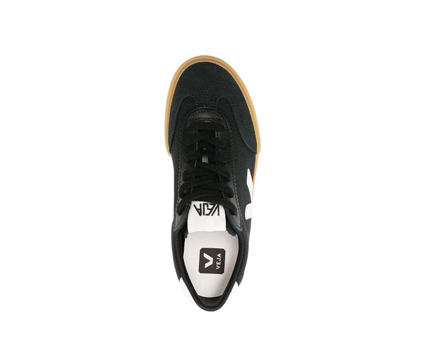 Veja Volley Black/White detail — natural cotton laces