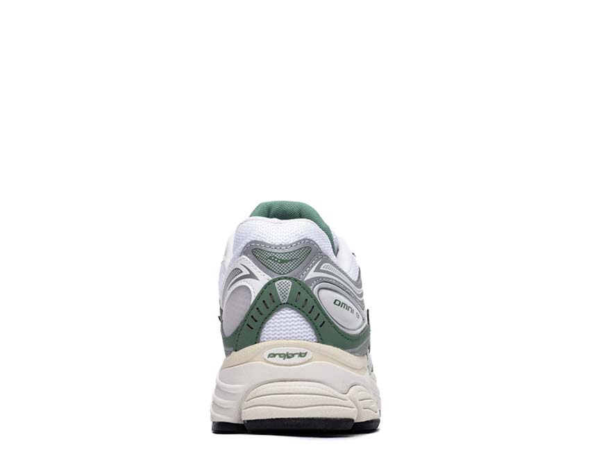 Saucony Progrid Omni 9 XLD Ivory Green vista laterale — tomaia in mesh traspirante