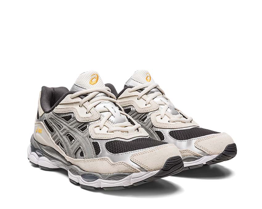 Asics Gel NYC Black/Graphite Grey 1201A789 vista laterale — tomaia mesh e cuoio vintage