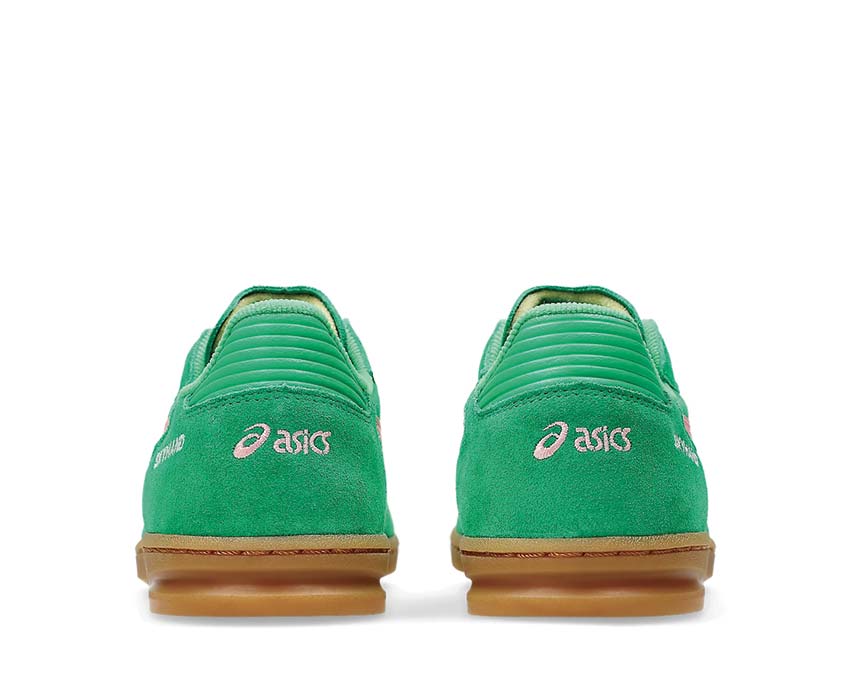 Asics Skyhand OG Cilantro/Grapefruit dettaglio — pelle e mesh premium