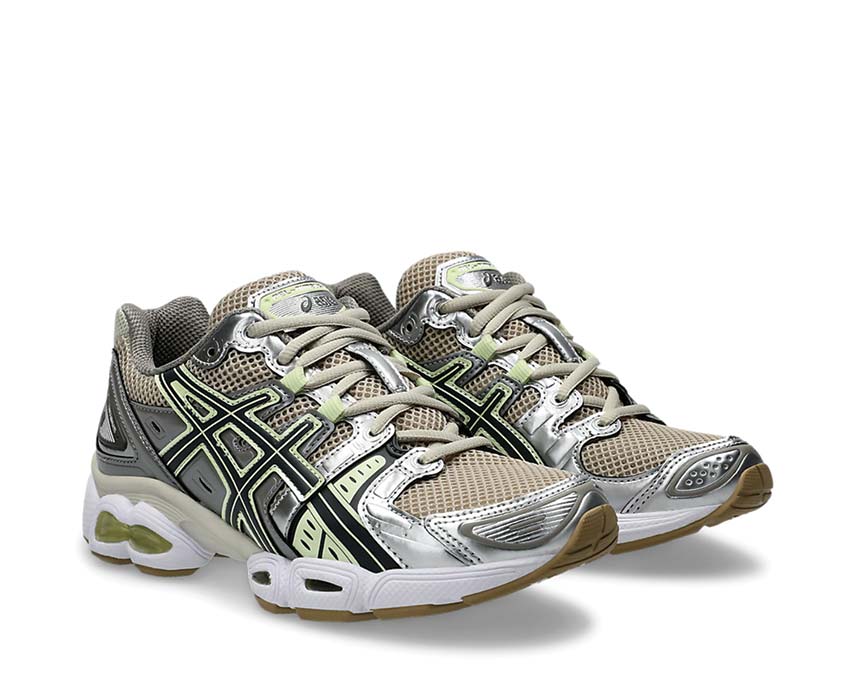 Asics Gel Nimbus 9 Feather Grey Carrier Grey side view — mesh upper
