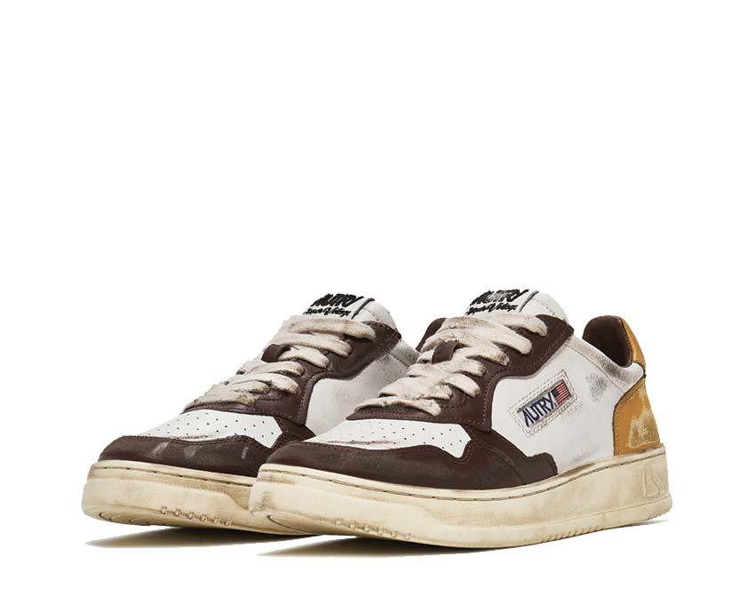 Autry Super Vintage Low Leat White Brown Seitenansicht — weißes und braunes Leder