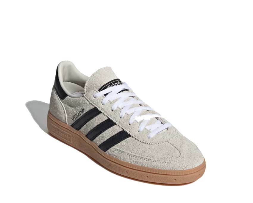 Adidas Handball Spezial W Cloud White vue latérale — 3 bandes Black suède blanc