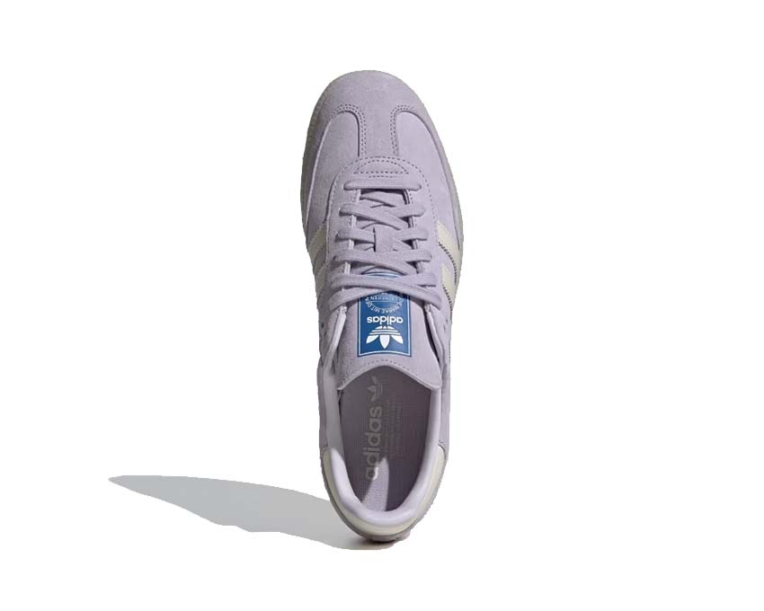 Adidas Samba OG Silver Dawn dettaglio — T-Toe argento e Three Stripes tonale