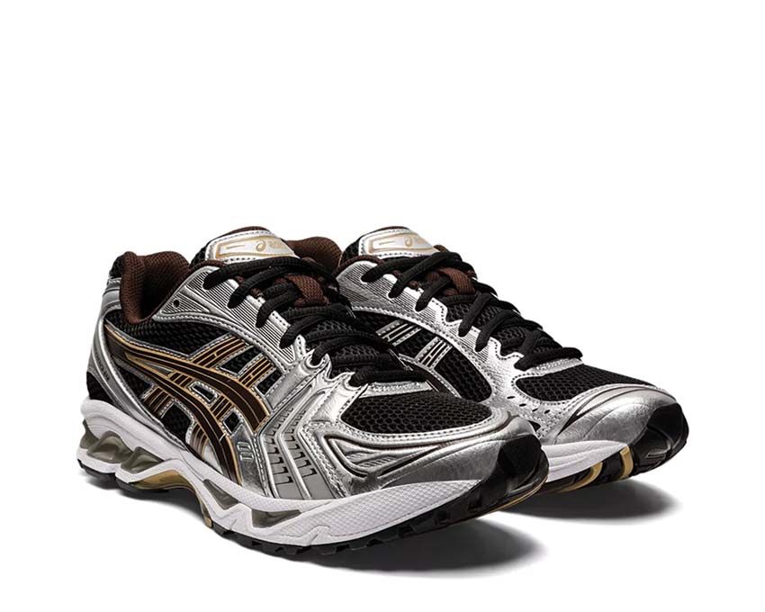 Asics Gel Kayano 14 Black Coffee vista laterale — tomaia in mesh
