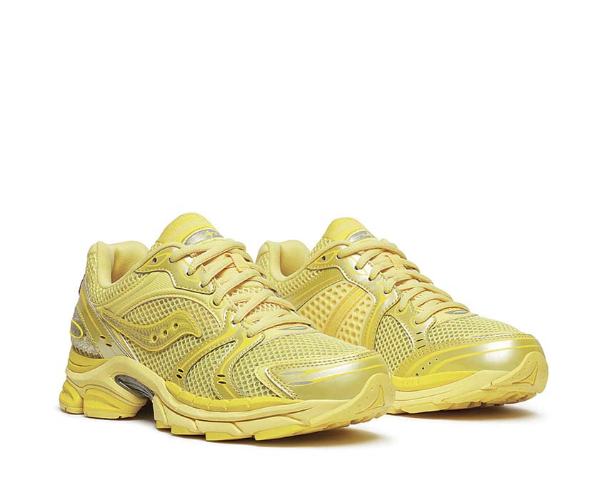 Saucony Progrid Triumph 4 Goldfinch vista laterale — tomaia in mesh traspirante