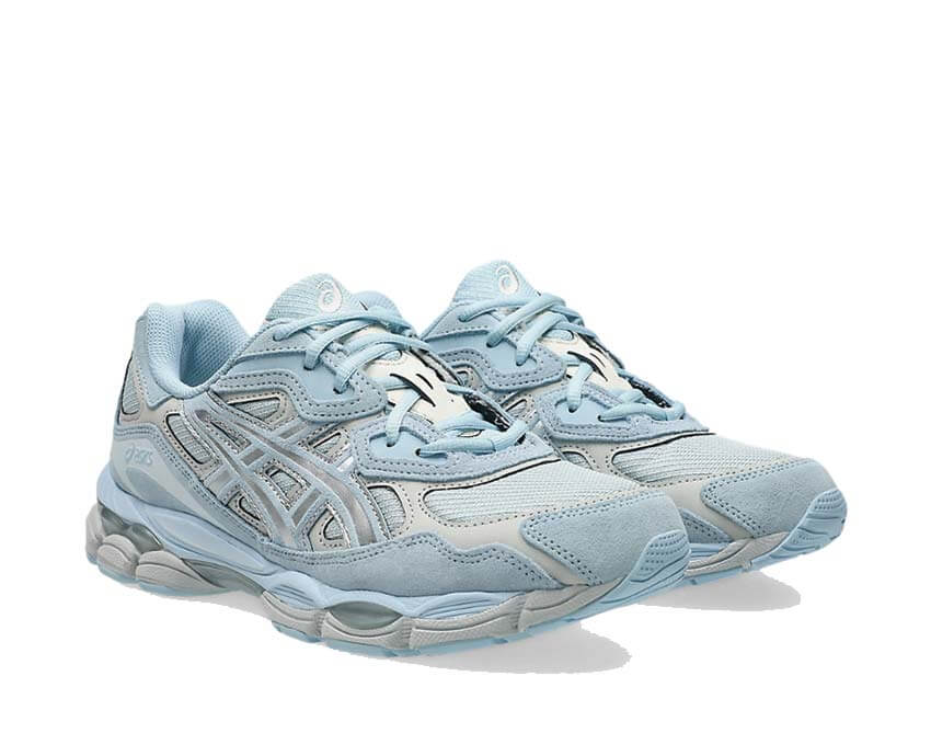 Asics Gel NYC Storm Cloud / Pure Silver vue latérale — tige mesh vintage 90s