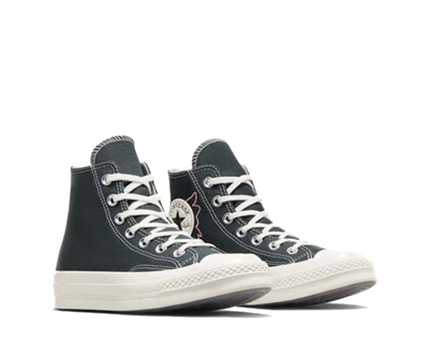 Converse Chuck 70 Hi Secret Pine Egret vista laterale — tela verde pino naturale