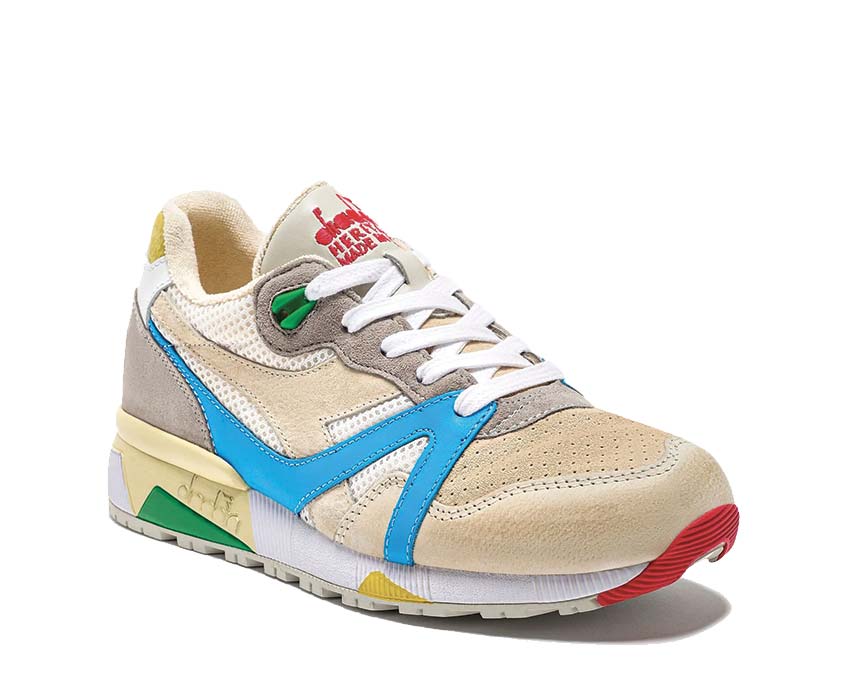 Diadora N9000 Podio Italia Multi vista laterale — profilo pelle tricolore
