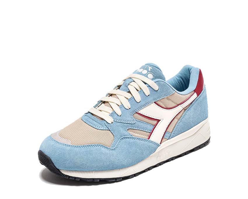 Diadora N902 Oyster Gray Dusk Blue side view — two-tone suede profile