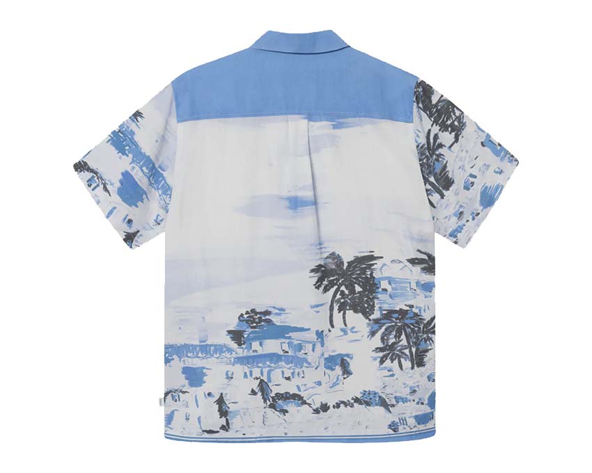 Les Deux Coastal AOP SS Shirt Washed Denim Blue vue latérale — denim washed