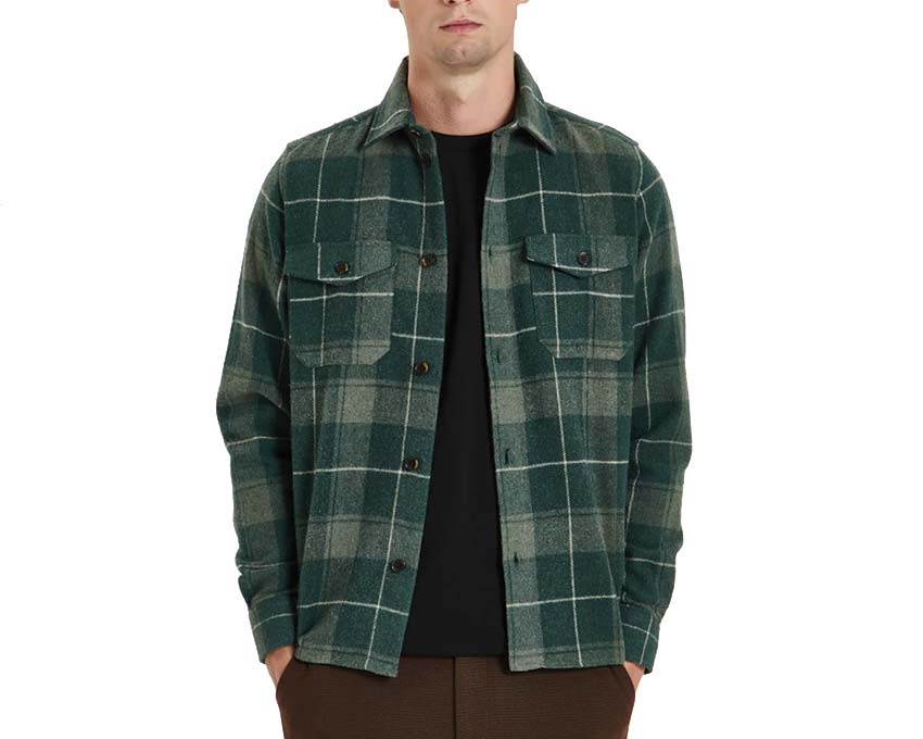 Les Deux Lennon Check Shirt Olive Dusty Moss vista laterale — flanella quadri casual