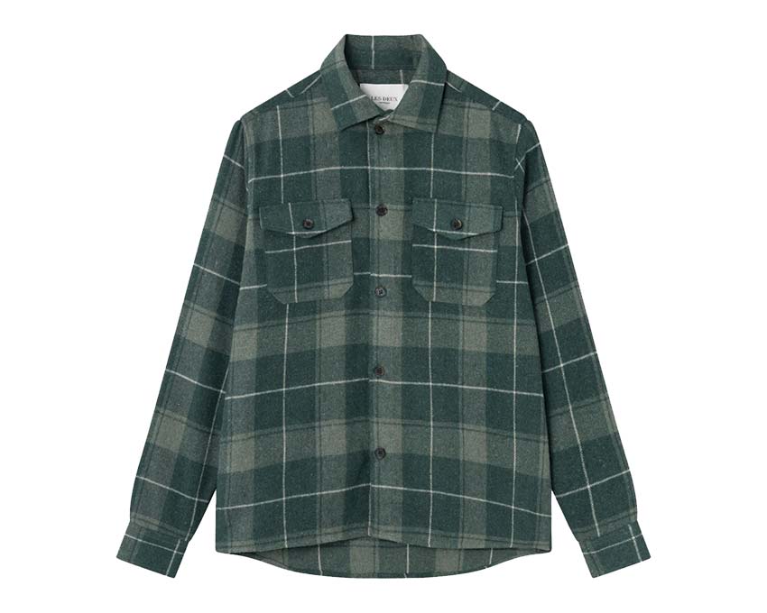 Les Deux Lennon Check Shirt Olive Dusty Moss — camicia unisex quadri flanella