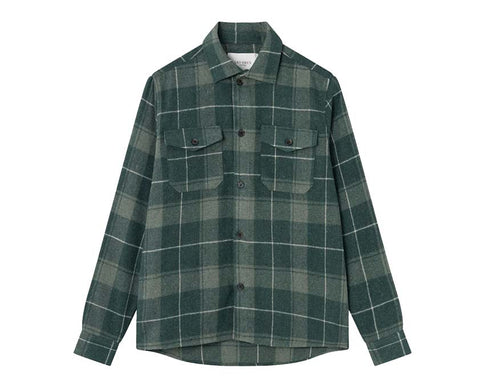 Les Deux Lennon Check Shirt Olive Dusty Moss — camicia unisex quadri flanella
