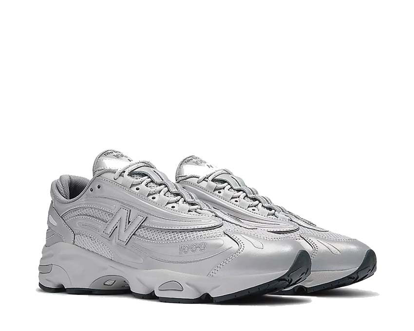 New Balance 1000 Silver Metallic Raincloud vue latérale — tige mesh et suède
