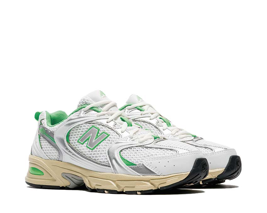 New Balance 530 White Palm Leaf Seitenansicht — leichtes Mesh Obermaterial