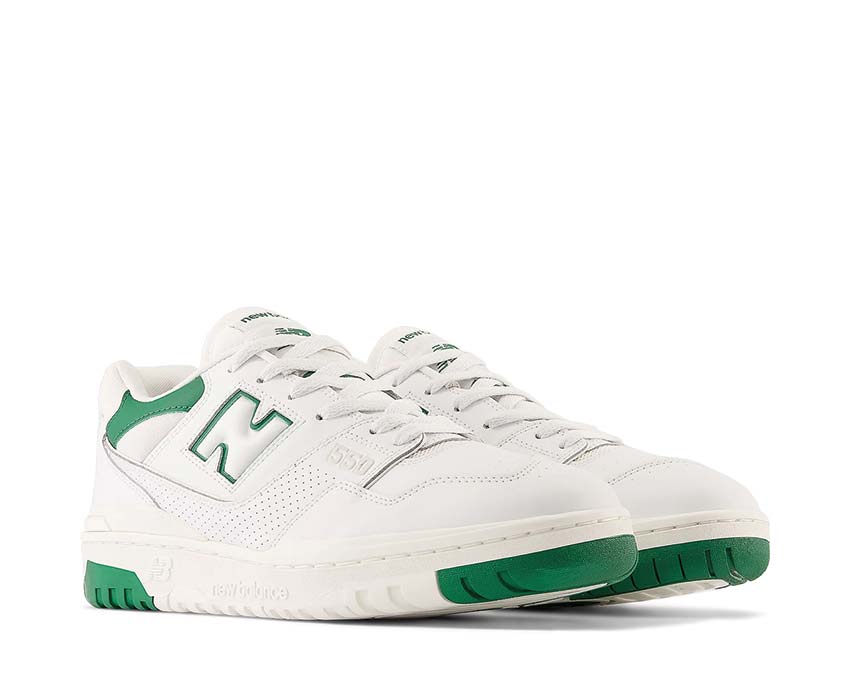 New Balance 550 White Green vista laterale — pelle e mesh