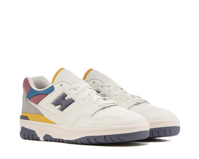 New Balance 550 White Multi side view — colorful leather and mesh panels