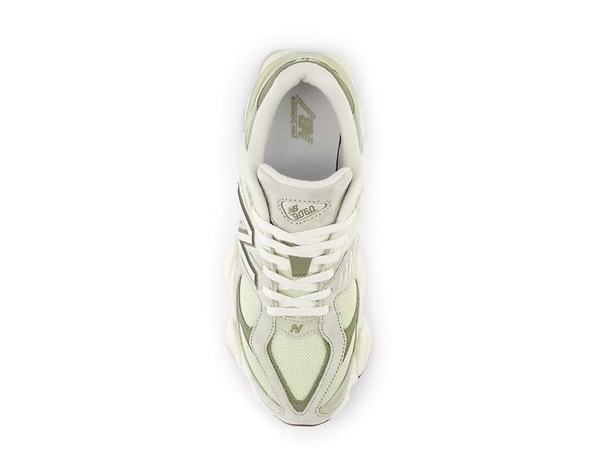 New Balance 9060 Olivine Lichen Green Detail — Mesh- und Wildlederpaneele