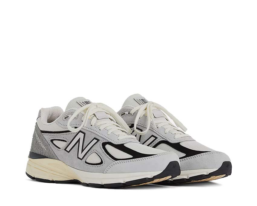 New Balance 990v4 Made in USA Grey Black vista laterale — tomaia mesh e scamosciato