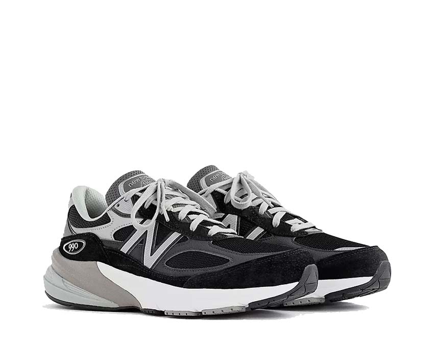 New Balance 990v6 Made in USA Black Noir/Blanc vue latérale — mesh respirant et suédé