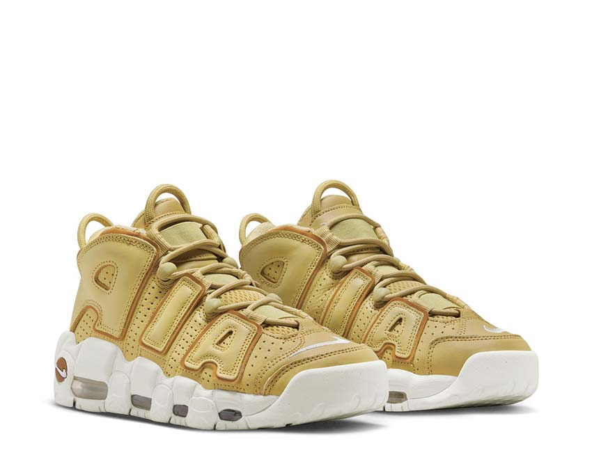 Nike Air More Uptempo W Buff Gold side view — leather upper Bronzine Sail