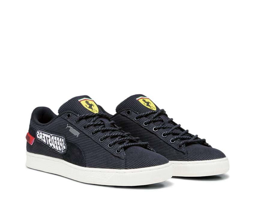 Puma Ferrari Clyde GC Black White side view — two-tone Ferrari leather