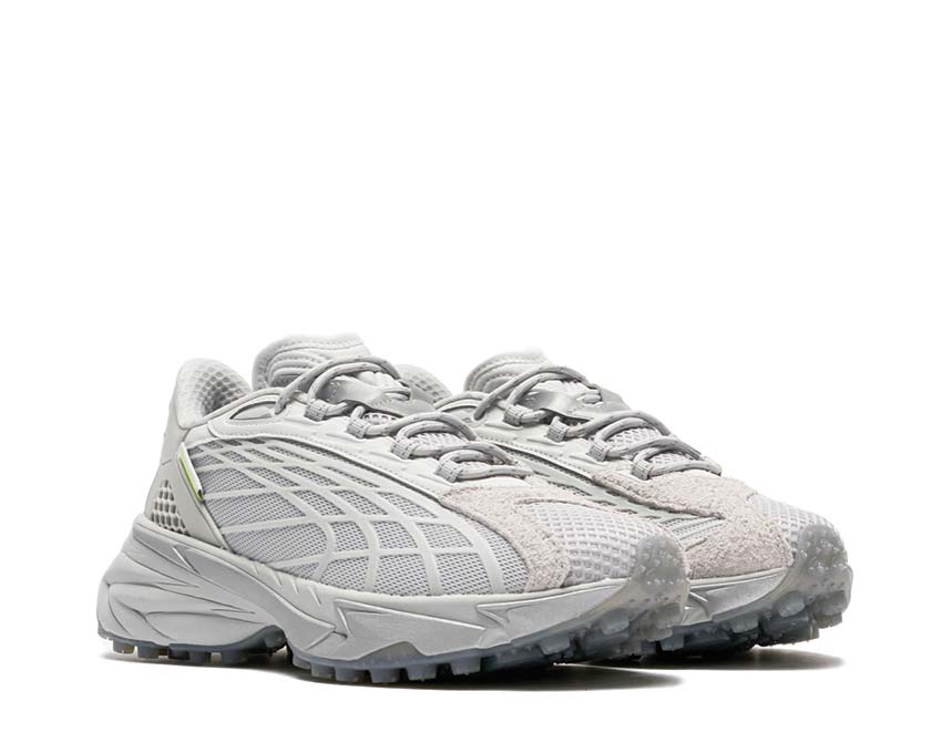 Puma Spirex Glacial Gray Cool Light Gray vista laterale — mesh grigio running Pleasure