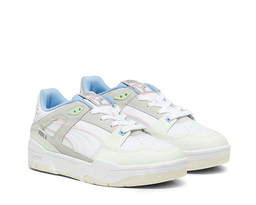 Puma Slipstream Uninvisible White Pristine vista laterale — pelle liscia minimalista