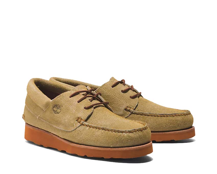 Timberland 3 Eye Wedge VIBRAM Lace Up Beige vista laterale — profilo pelle liscia
