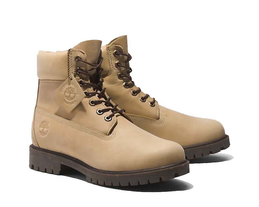 Timberland Heritage 6 Inch Lace Waterproof Beige Grey Seitenansicht — graue Kontrastsohle