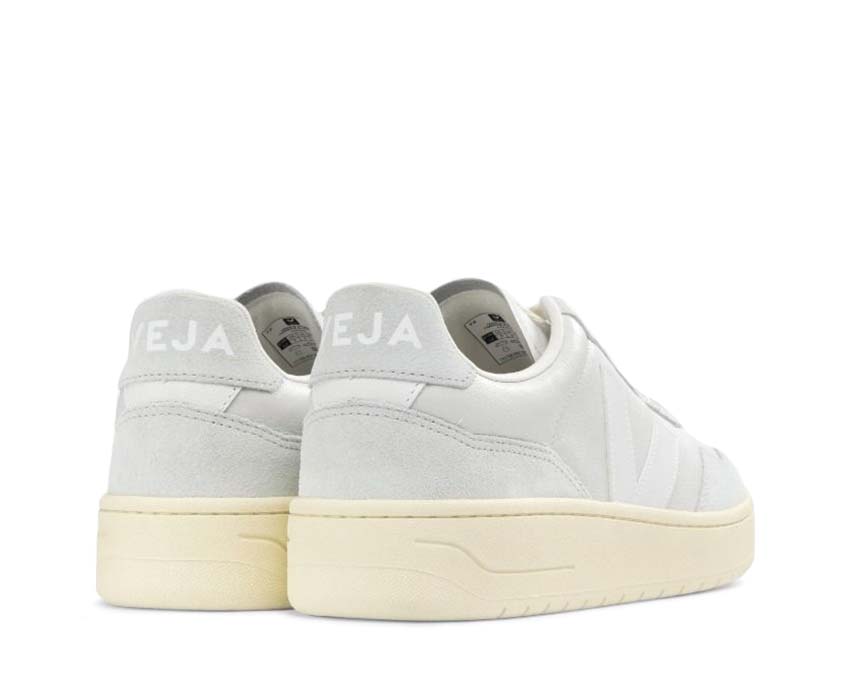 Veja V-90 Gravel/White side view — smooth two-tone leather
