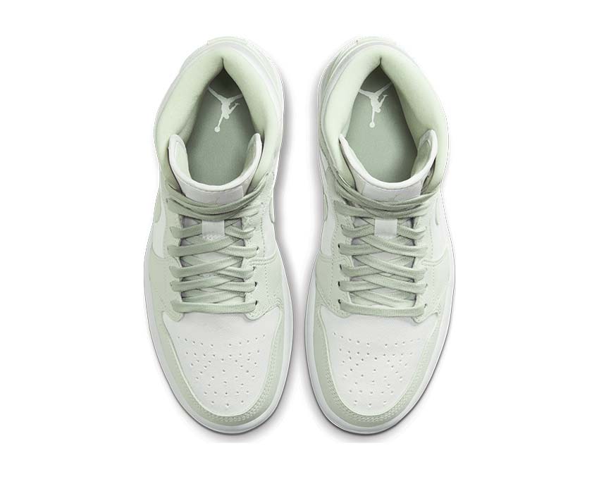 Jordan Air Jordan 1 Mid W White Spruce Aura dettaglio — pelle bianco verde e viola Aura