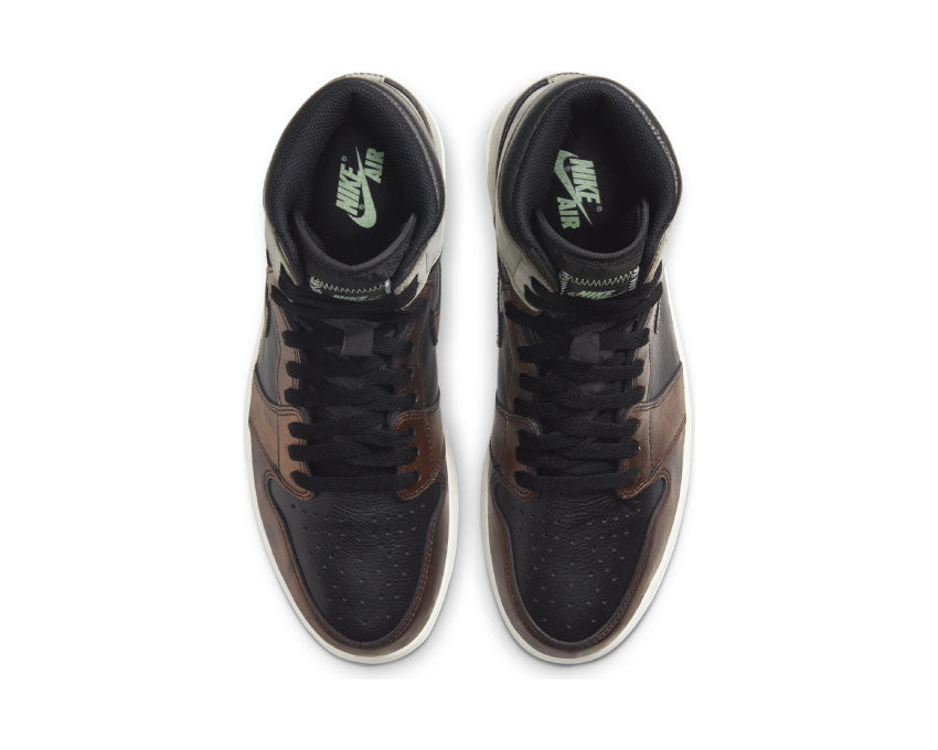 Jordan Air Jordan 1 Retro High OG Patina Black Starfish Mint Light Army détail — cuir Starfish orange