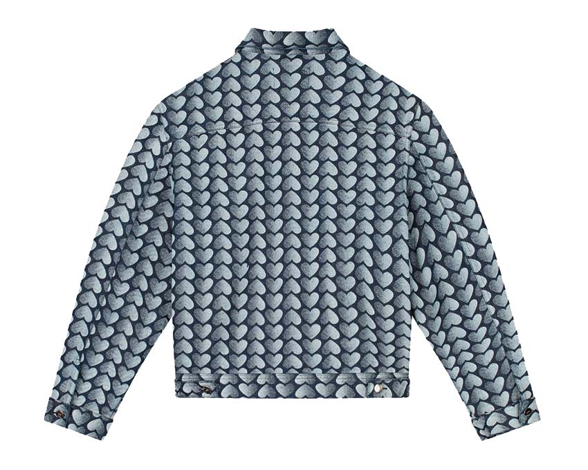 Arte Jean Allover Heart Jacket Denim Seitenansicht — gewaschenes Denim bedruckt