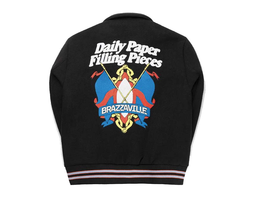 Daily Paper x Filling Pieces Varsity Jacket Black vue latérale — dos laine feutré