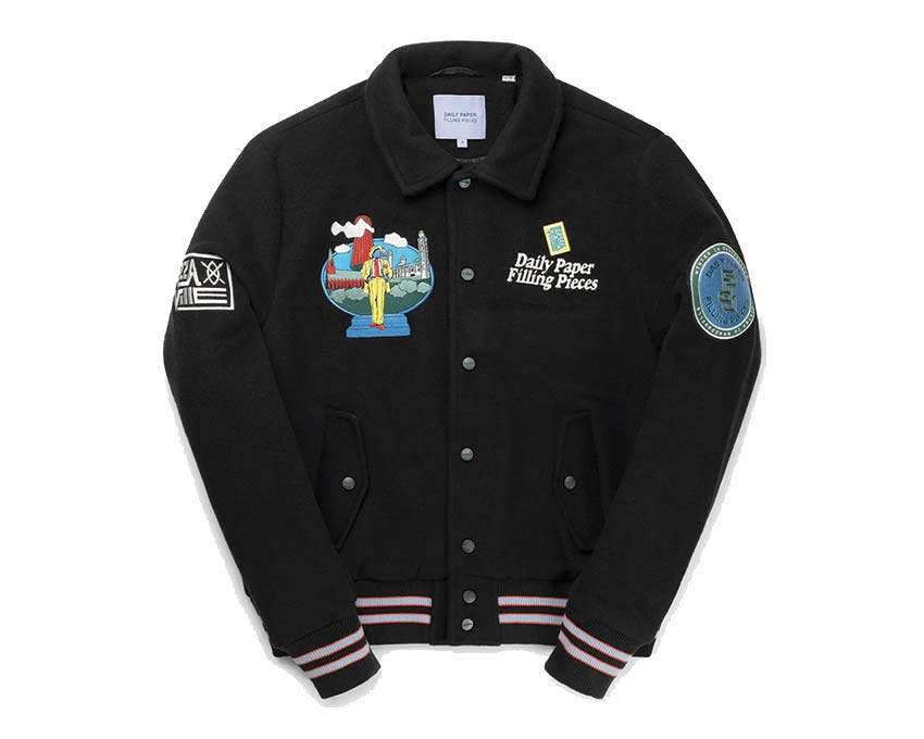 Daily Paper x Filling Pieces Varsity Jacket Black — veste unisexe varsity laine