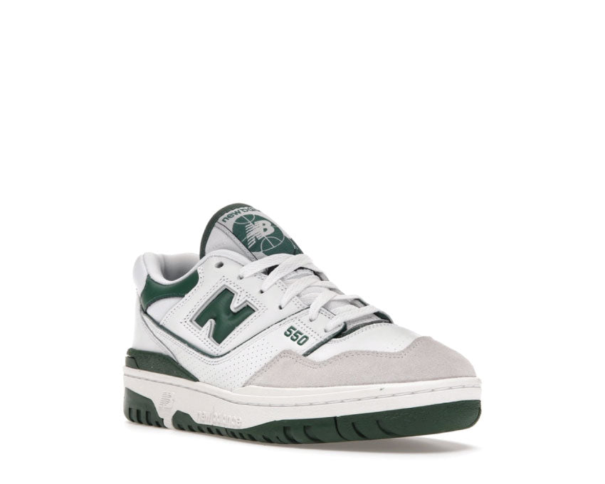 New Balance 550 Weiß/Grün Seitenansicht — Retro Basketball Cupsole Stil