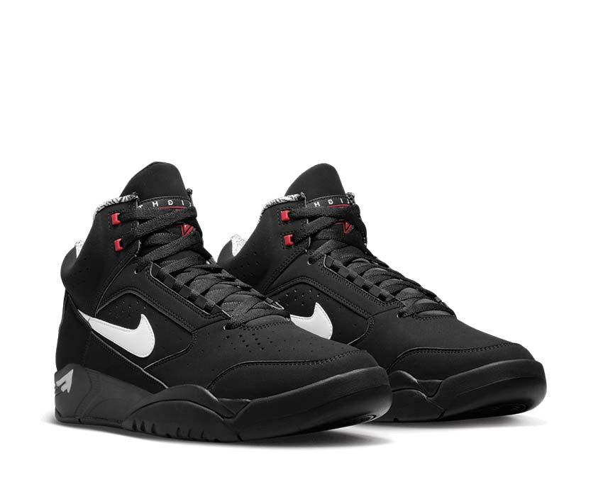 Nike Air Flight Lite Mid Black White Varsity Red vue latérale — cuir et mesh