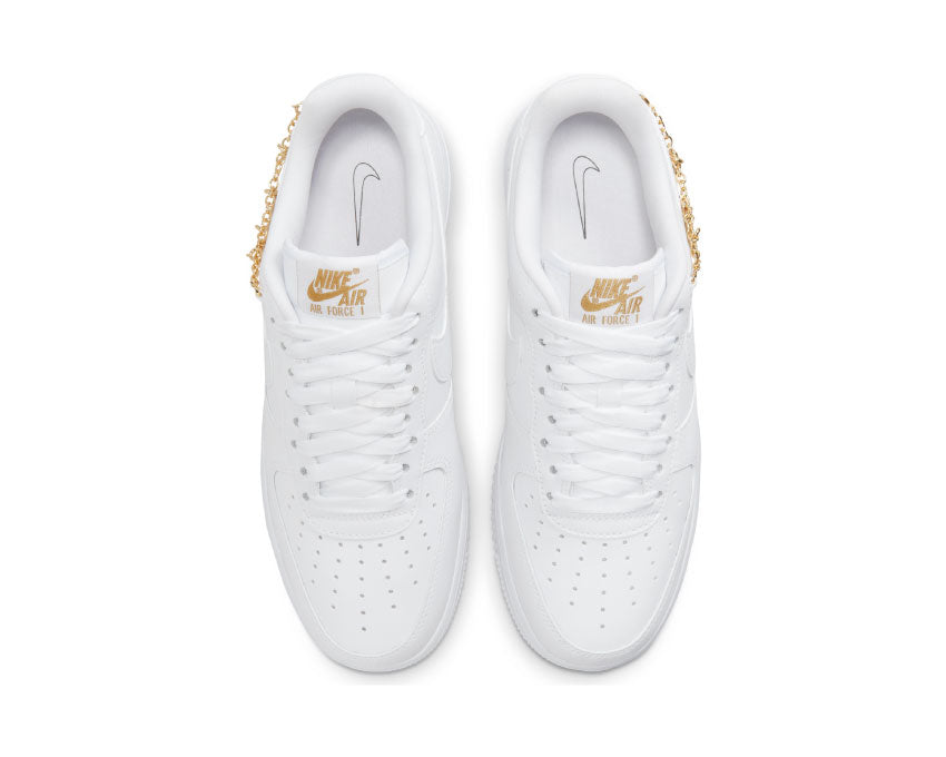 Nike Air Force 1 '07 LX White Metallic Gold detail — metallic gold leather Swoosh