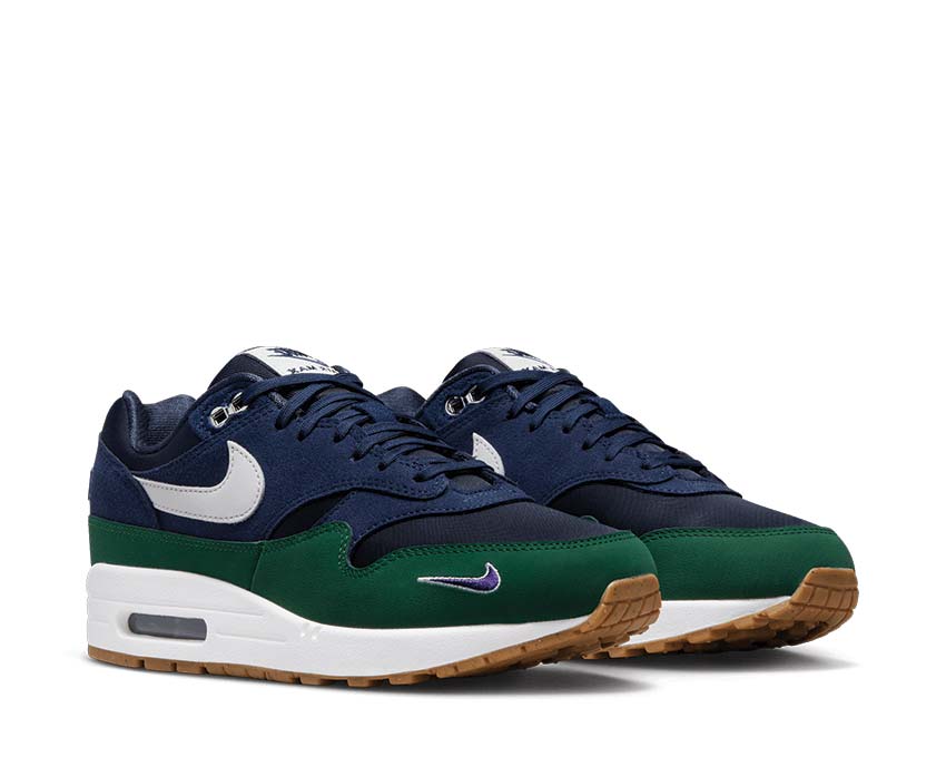 Nike Air Max 1 '87 QS Obsidian White vista laterale — pelle e mesh