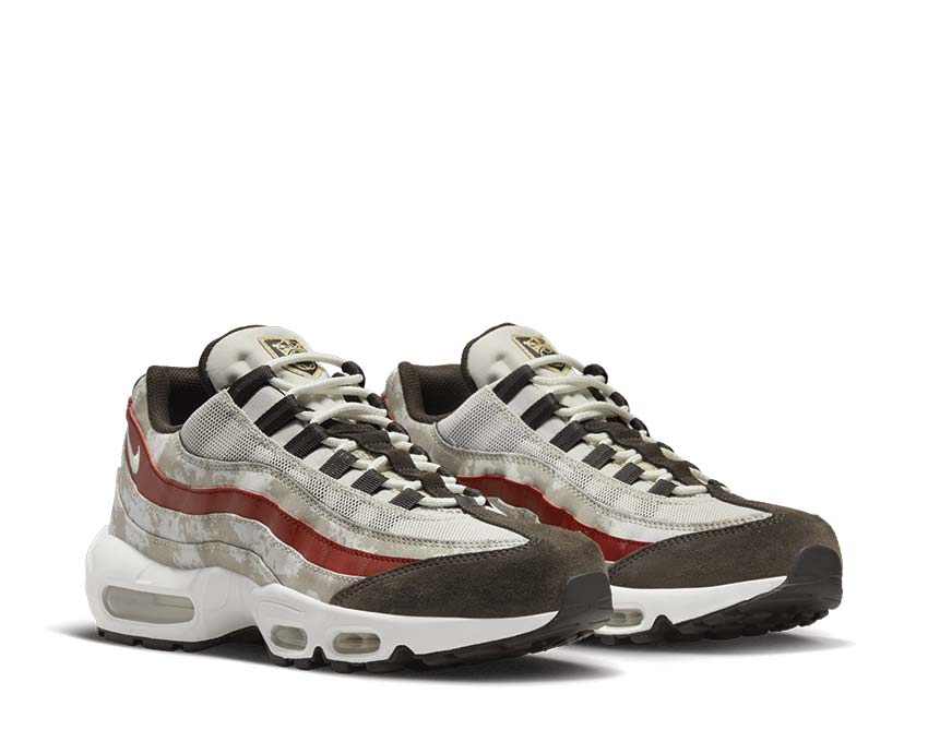 Nike Air Max 95 Light Bone Summit White Khaki Dune Red side view — mesh and synthetic