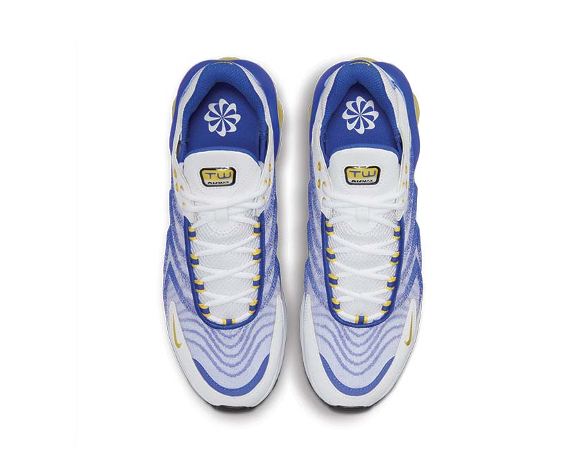 Nike Air Max TW White Speed Yellow Racer Blue Black Detail — farbiger Mesh-Schaft