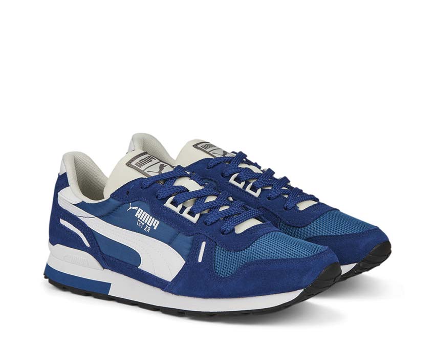 Puma RX 737 Vintage Lake Blue vista laterale — overlay retro in contrasto